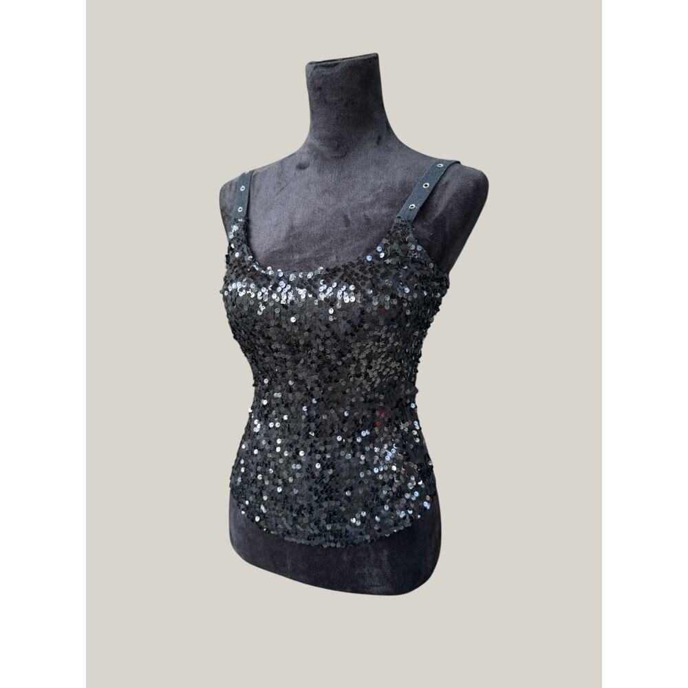 Y2K Oh Yes Black Sequin Open Back Tank Top – Size Small